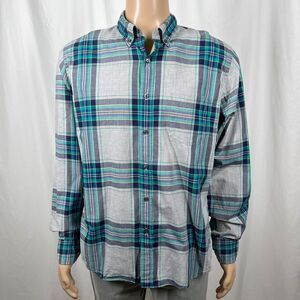 J.Crew Men's Large Gray Green Plaid 100% Cotton Long Sleeve Button-Up Shirt